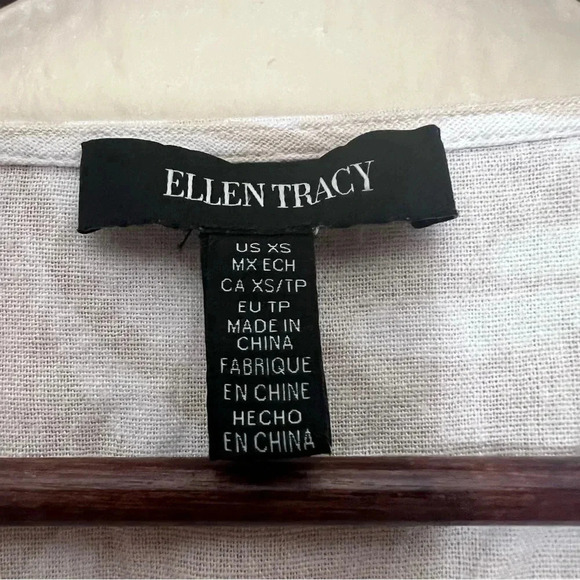 Sz XS - ELLEN TRACY Tiered Linen Blend Dress In Linen Leaf - Picture 7 of 7